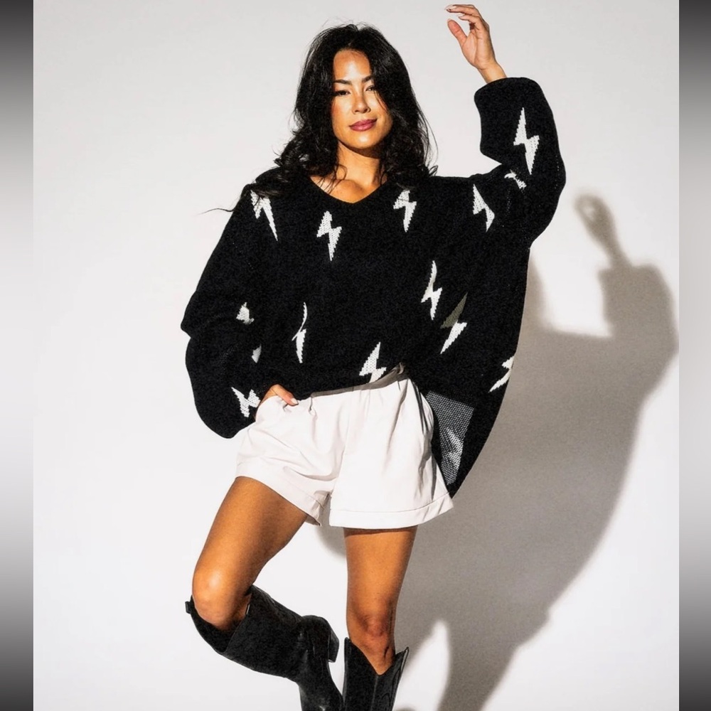 LALA ORIGINAL: Ultra Lala Oversized Lightning Bolt Knit in Black